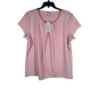 Liz Claiborne Women's XXL Pink Pleated Round Neck‎ Short Sleeve Blouse Top NEW